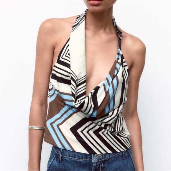 Zara Tops - Zara Multicolor Striped Tank Top with adjustable leather buckle around neck